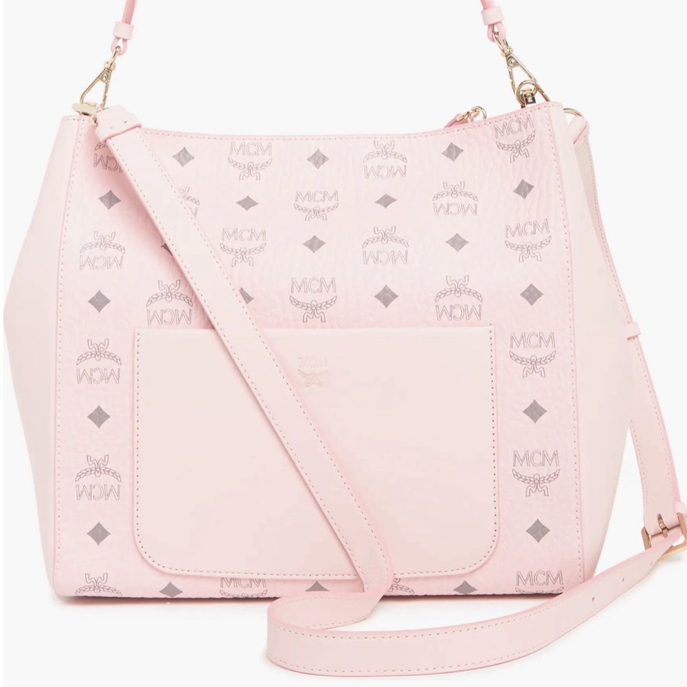 MCM Pink Medium Aren VI Leather Hobo Bag